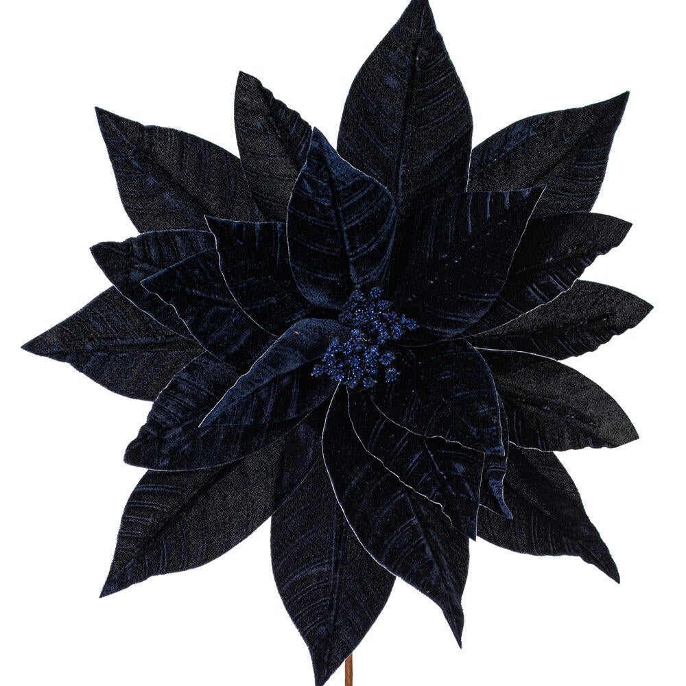 21.5"Hx18"W Artificial Poinsettia Flower Stem -Midnight Blue (Pack of 6) - Image 2