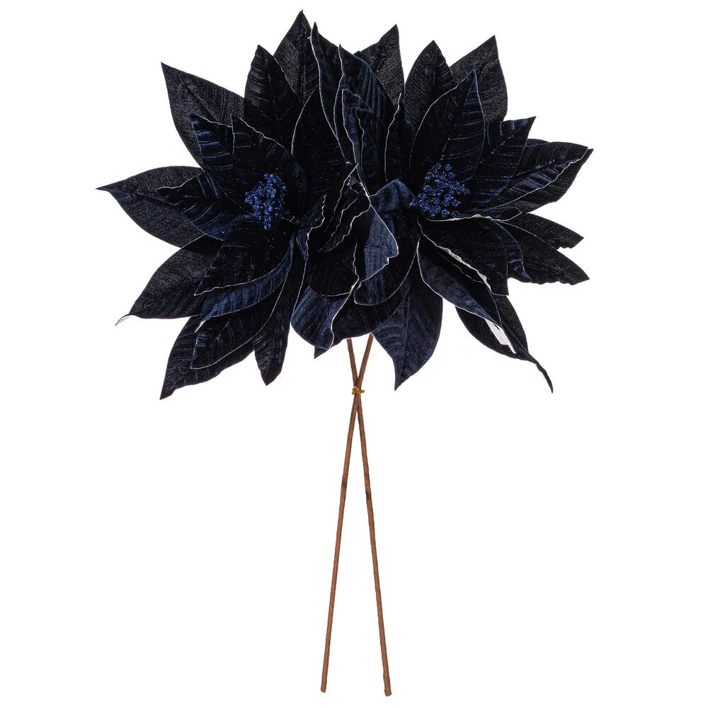 21.5"Hx18"W Artificial Poinsettia Flower Stem -Midnight Blue (Pack of 6) - Image 4