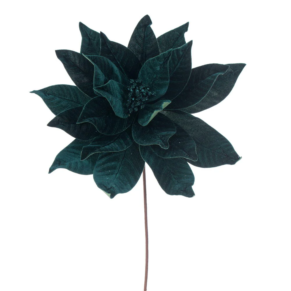 21.5"Hx18"W Artificial Poinsettia Flower Stem -Midnight Green (Pack of 6)