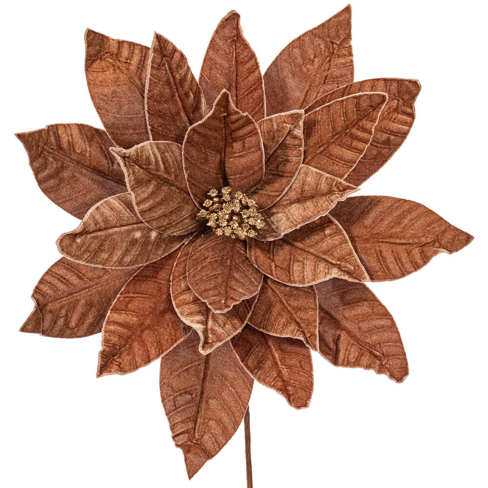 21.5"Hx18"W Artificial Poinsettia Flower Stem -Mocha (Pack of 6) - Image 2