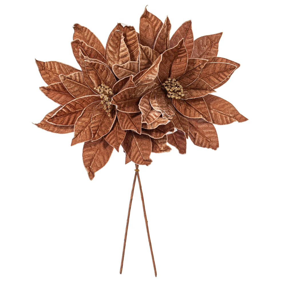 21.5"Hx18"W Artificial Poinsettia Flower Stem -Mocha (Pack of 6) - Image 4