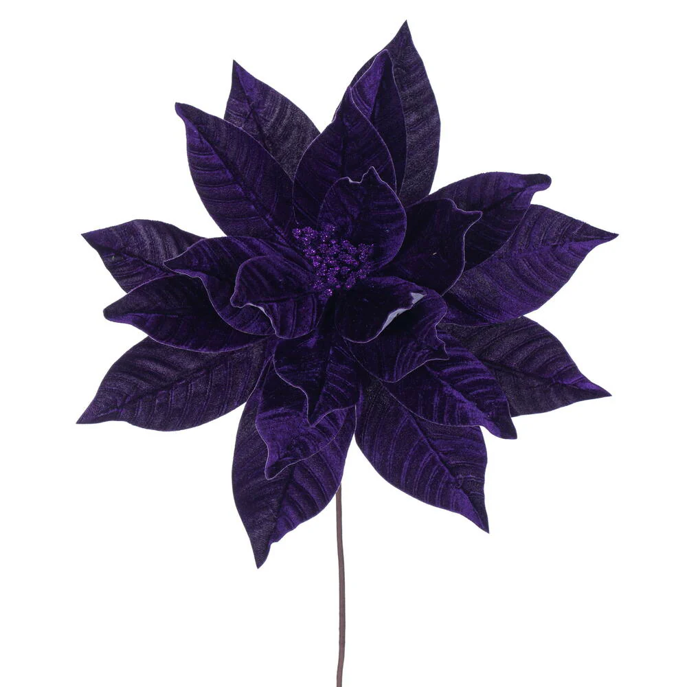 21.5"Hx18"W Artificial Poinsettia Flower Stem -Plum (Pack of 6)
