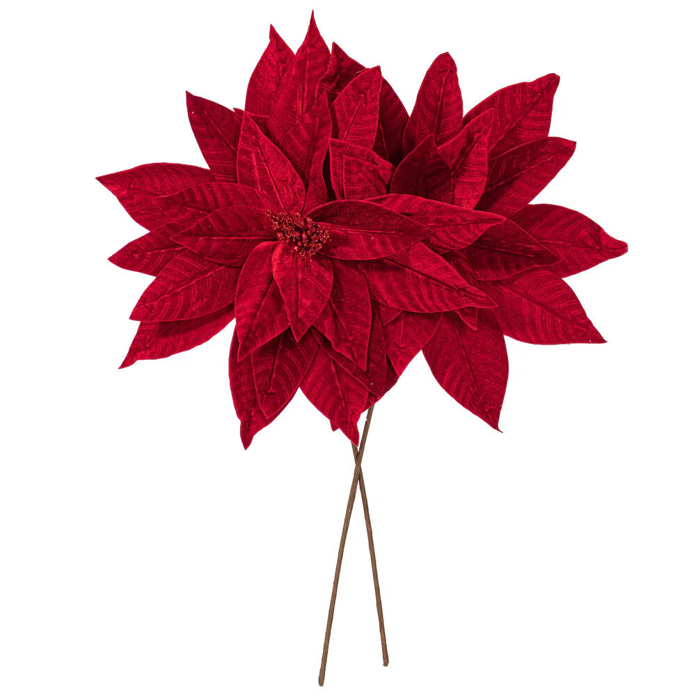 21.5"Hx18"W Artificial Poinsettia Flower Stem -Red (Pack of 6) - Image 3