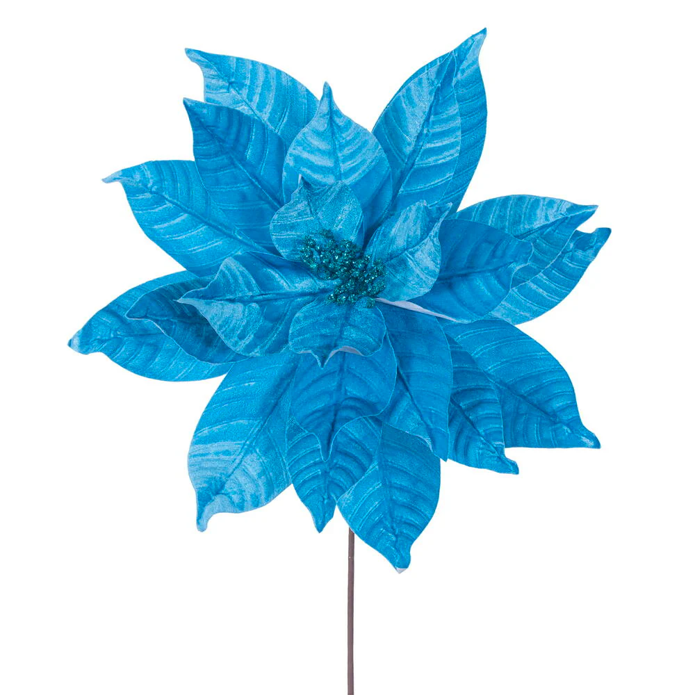 21.5"Hx18"W Artificial Poinsettia Flower Stem -Turquoise (Pack of 6)