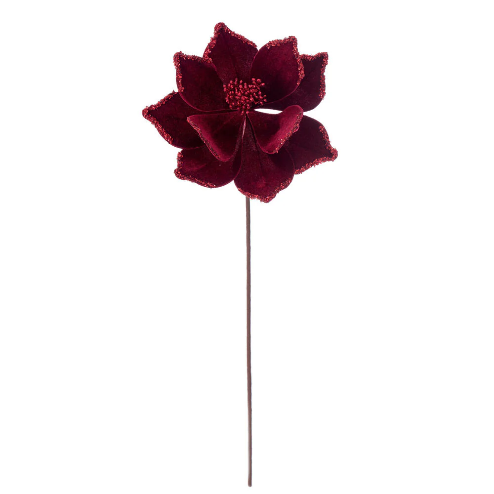 21.5"x10" Glittered Artificial Poinsettia Flower Stem -Burgundy (Pack of 12)