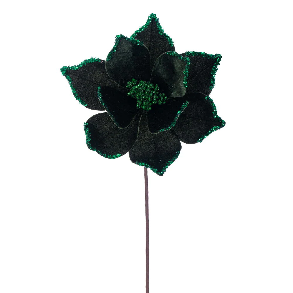 21.5"x10" Glittered Artificial Poinsettia Flower Stem -Green (Pack of 12)