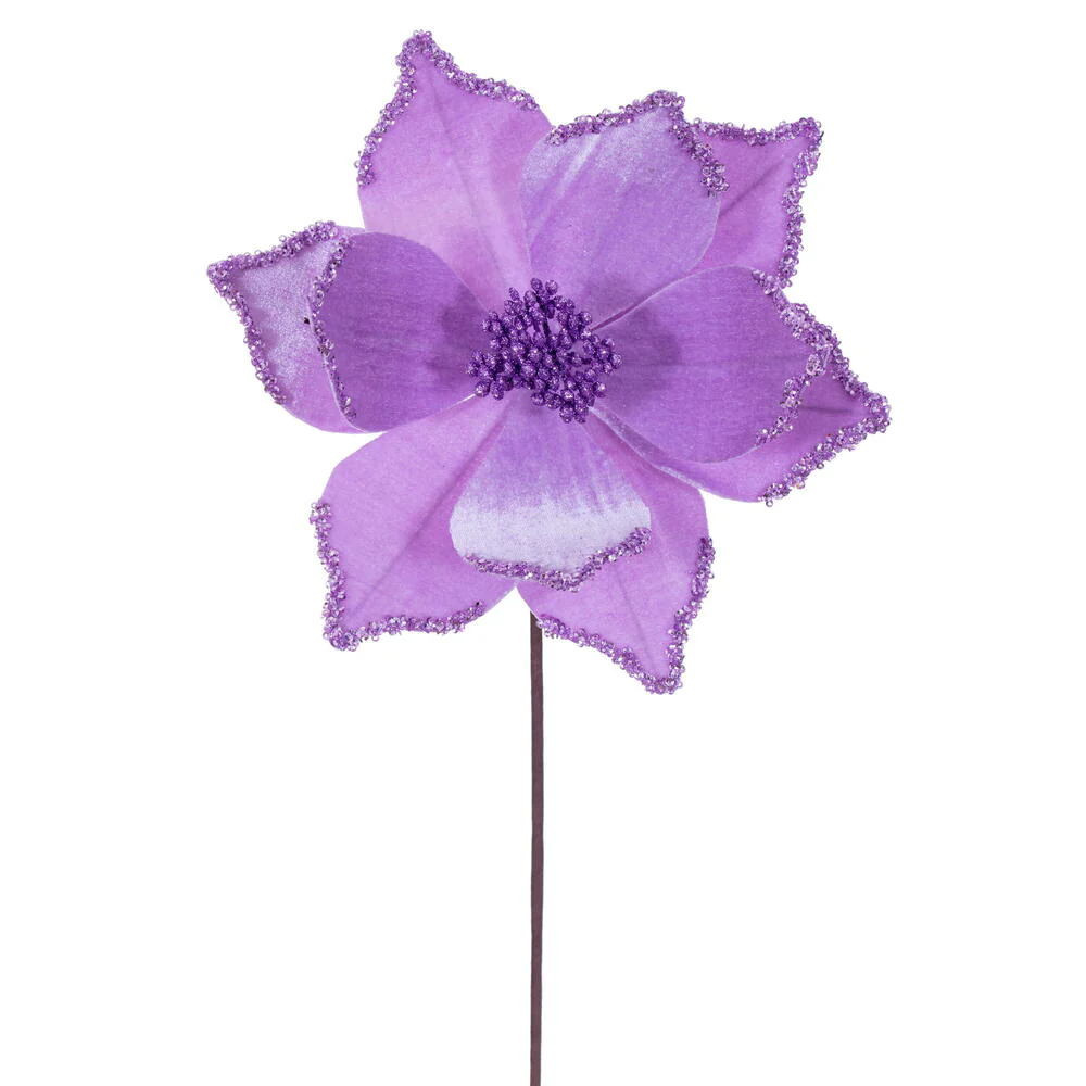 21.5"x10" Glittered Artificial Poinsettia Flower Stem -Lavender (Pack of 12)