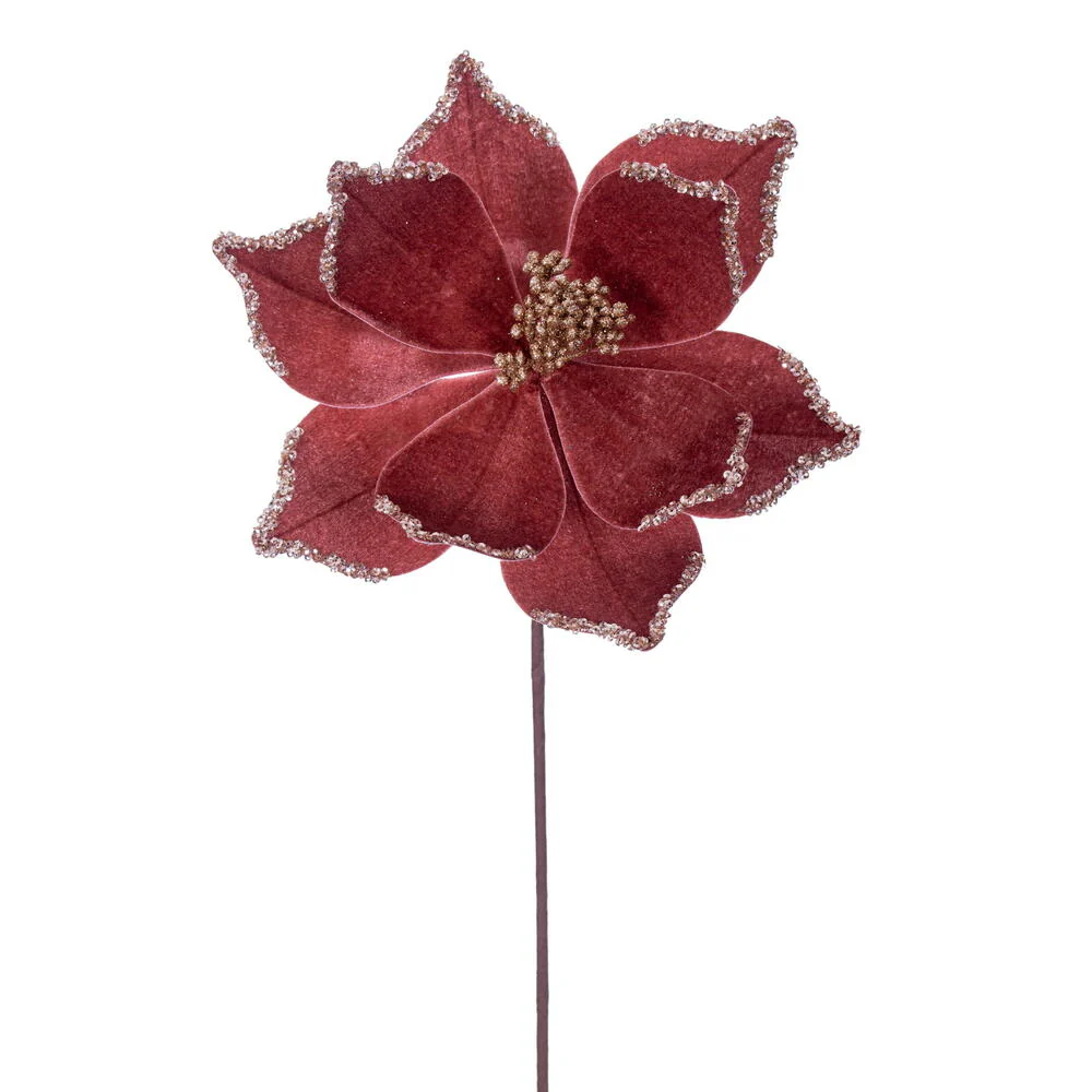 21.5"x10" Glittered Artificial Poinsettia Flower Stem -Rose Gold (Pack of 12)