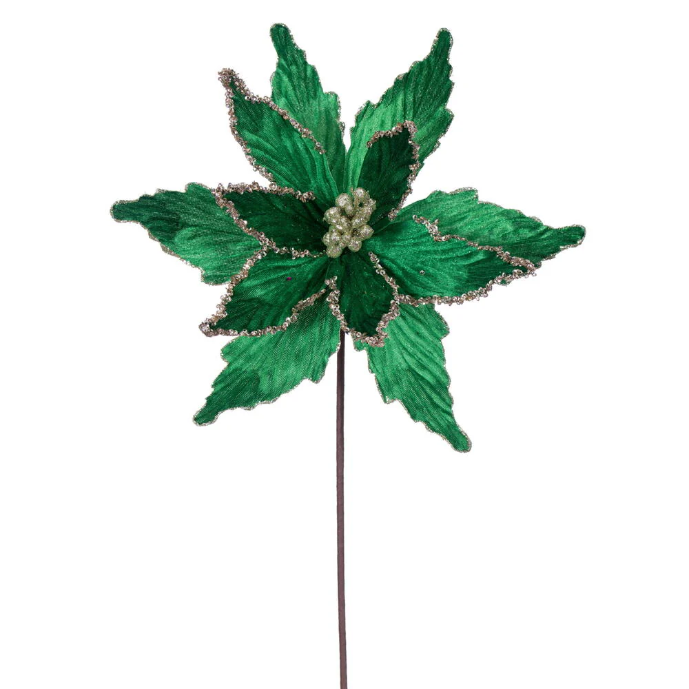 21.5"x12" Glittered Artificial Poinsettia Flower Stem -Midnight Green (Pack of 12)