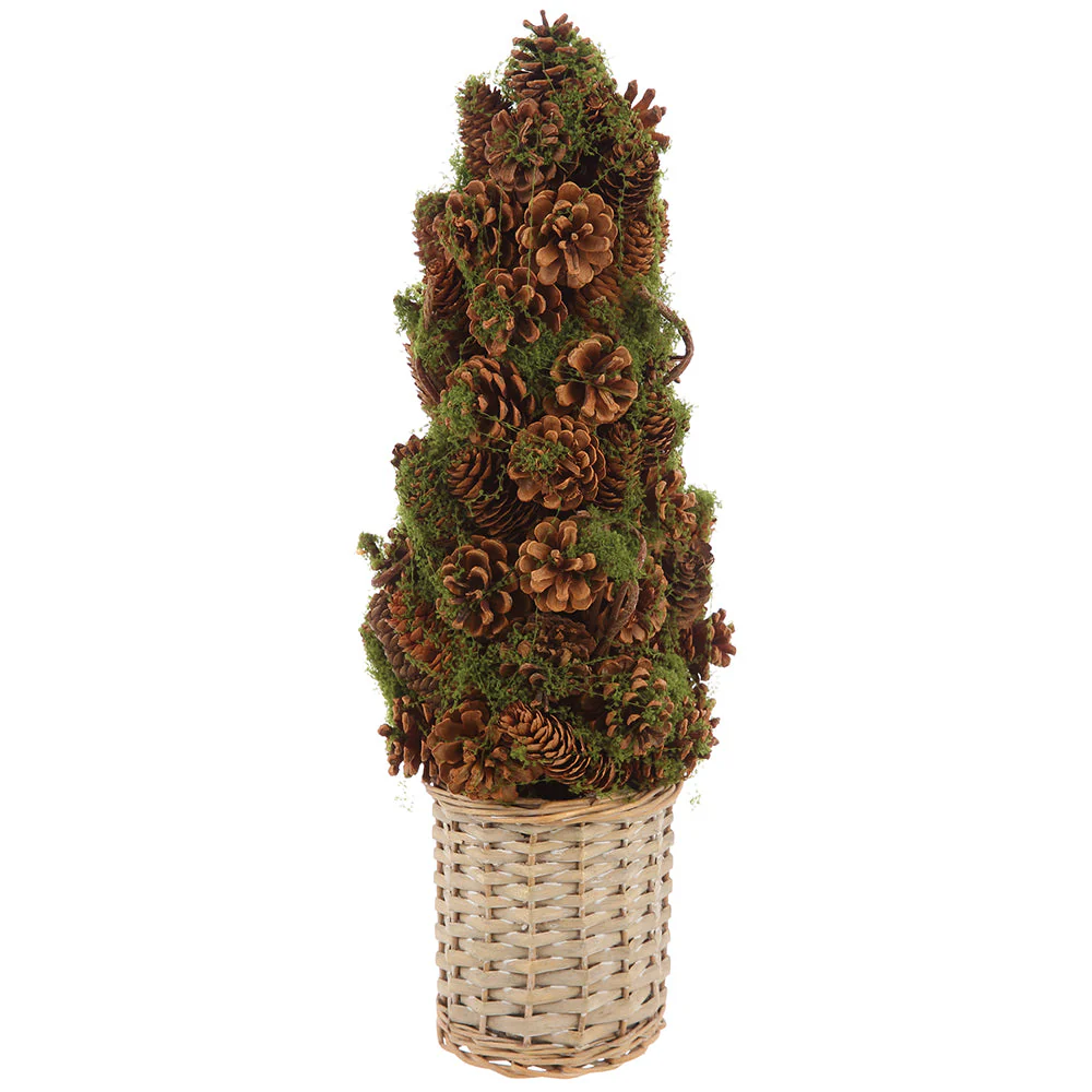 21" Artificial Pinecone & Moss Cone-Shaped Topiary w/Basket -Brown/Green (Pack of 2)