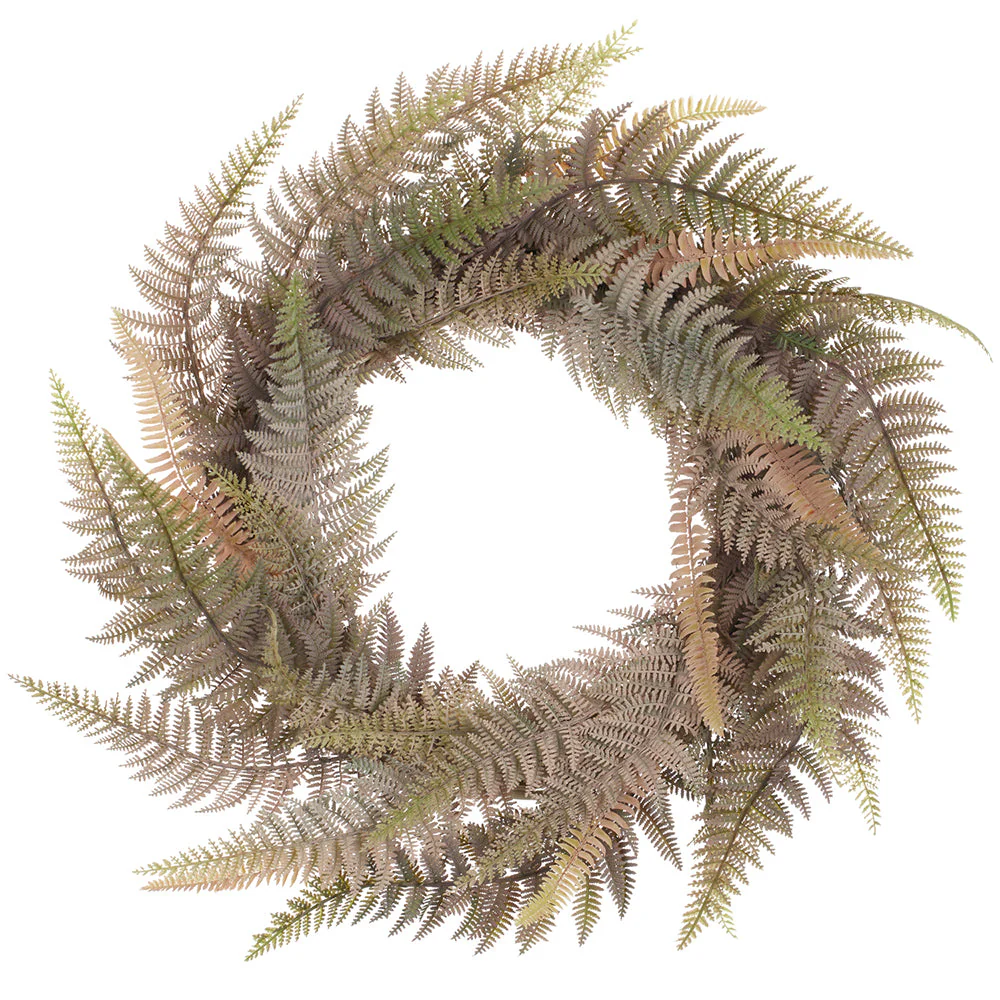 21" Fern Leaf Artificial Wreath -Green/Mauve