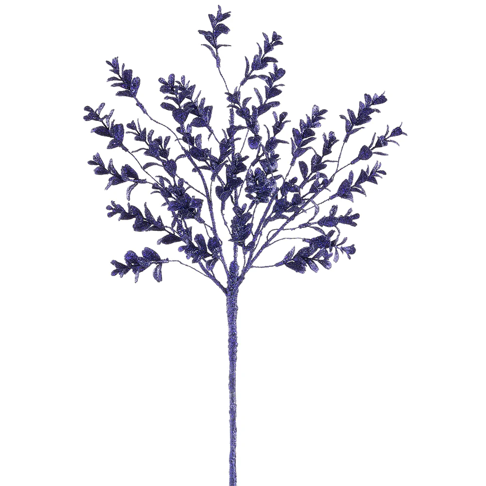 21" Glittered Artificial Mini Boxwood Stem -Purple (Pack of 12)