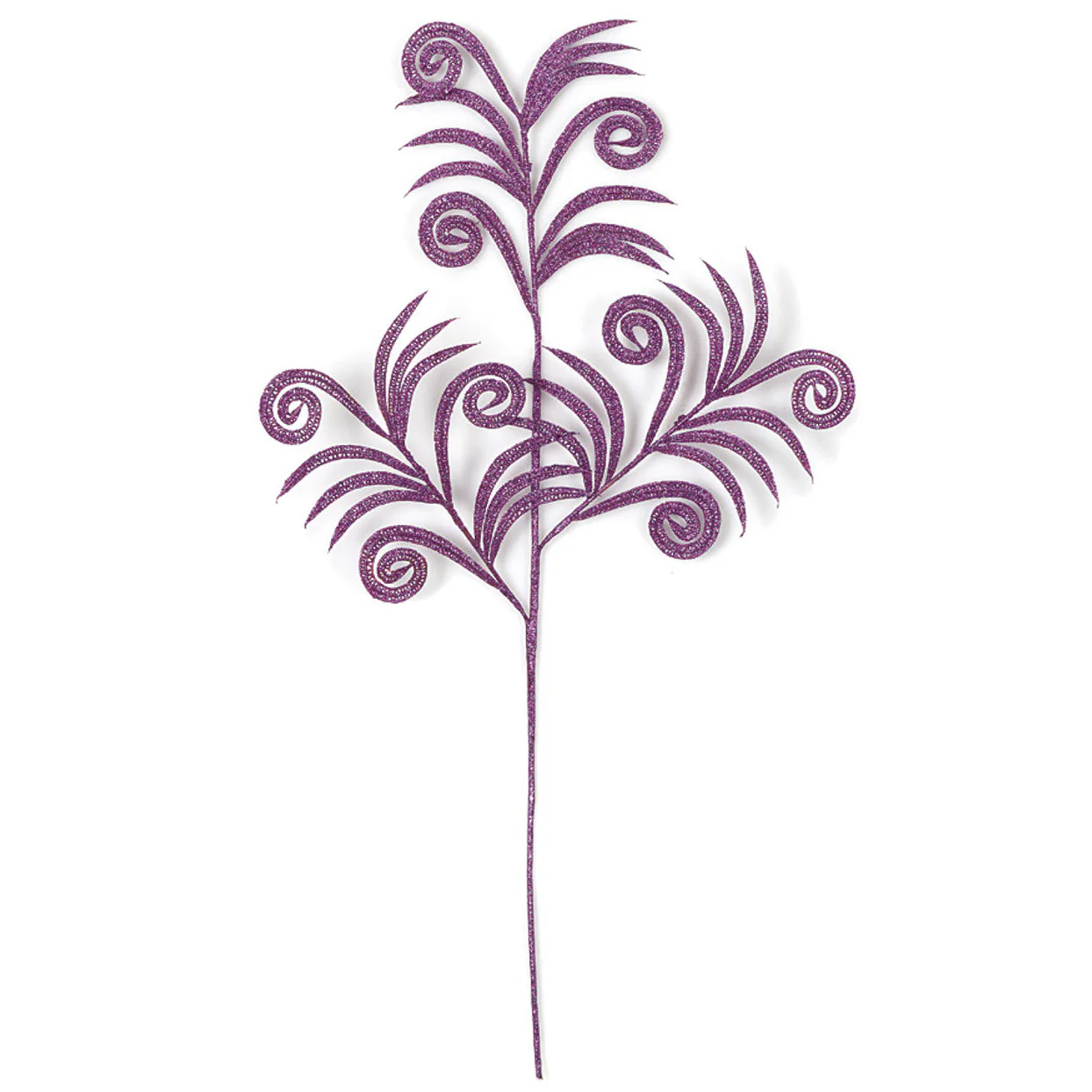 21" Glittered Artificial Peacock Leaf Stem -Purple (Pack of 12)
