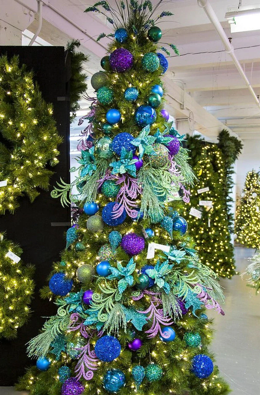 21" Glittered Artificial Peacock Leaf Stem -Purple (Pack of 12) - Image 2