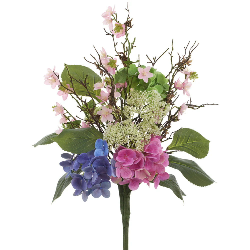 21" Hydrangea, Blossom & Queen Anne's Lace Silk Flower Bouquet -Mixed Colors (Pack of 6)