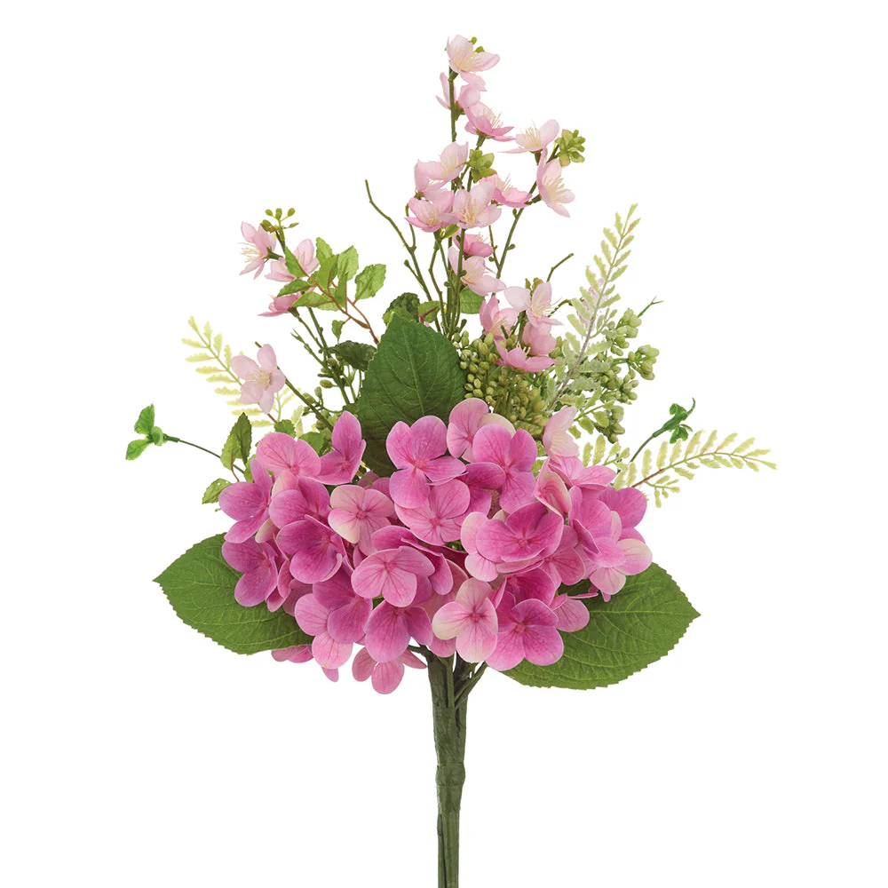 21" Hydrangea, Rose Myrtle & Mint Leaf Silk Flower Bouquet -2 Tone Pink (Pack of 6)