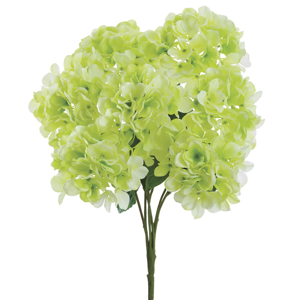 21" Hydrangea Silk Flower Bush -Green (Pack of 6)