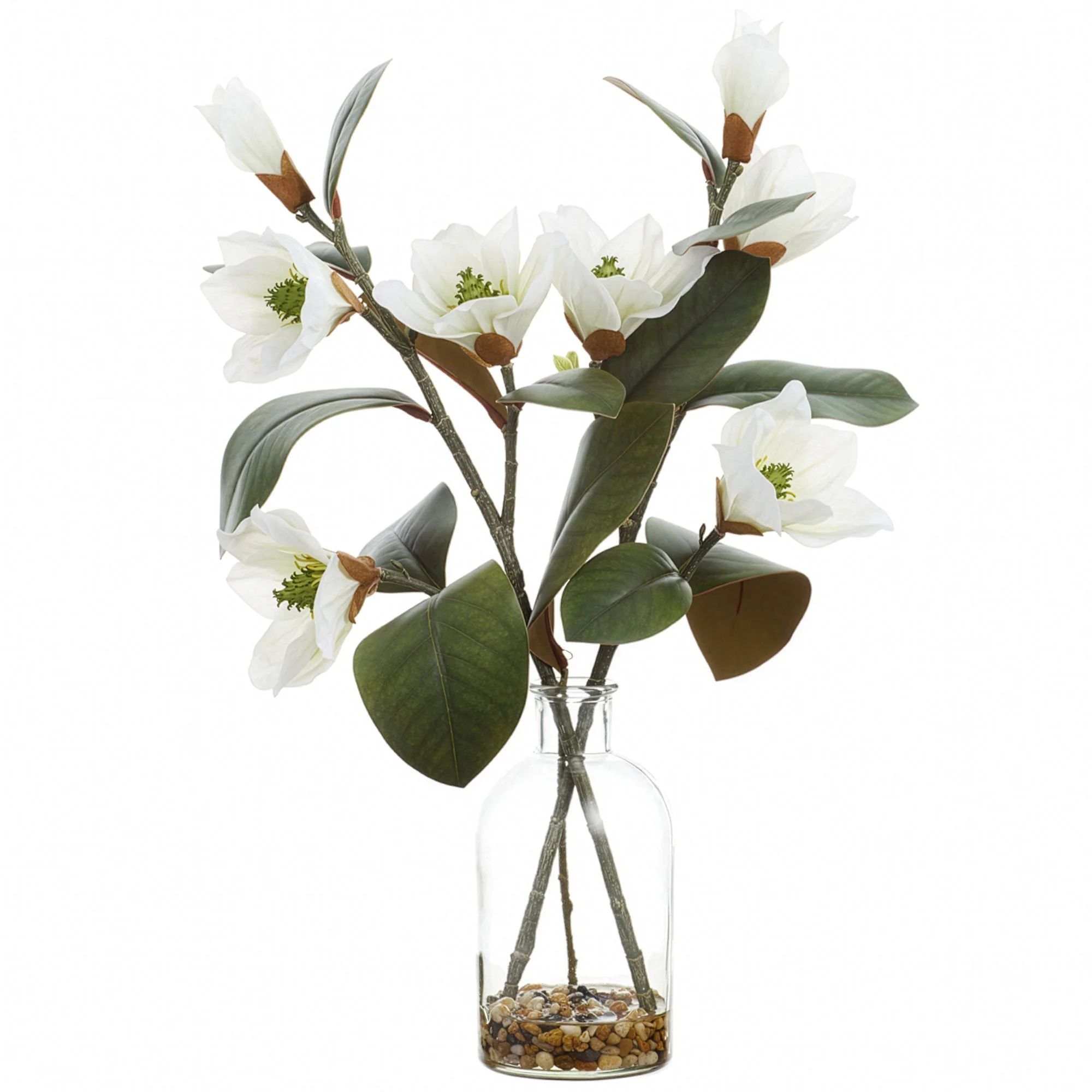 21" Magnolia Silk Flower Arrangement w/Glass Vase -White (Pack of 6)