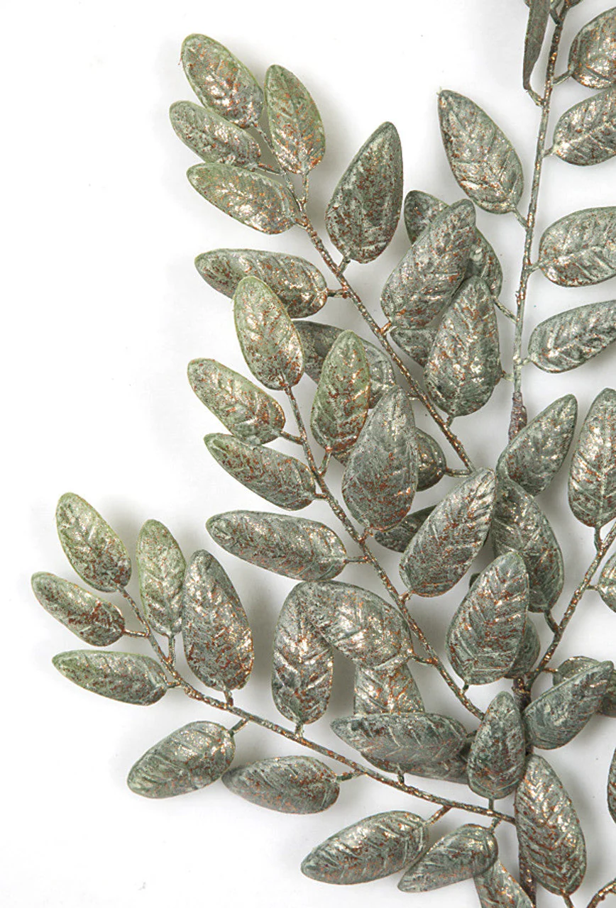 21" Metallic Artificial Locust Leaf Stem -Sage/Gold (Pack of 24) - Image 2