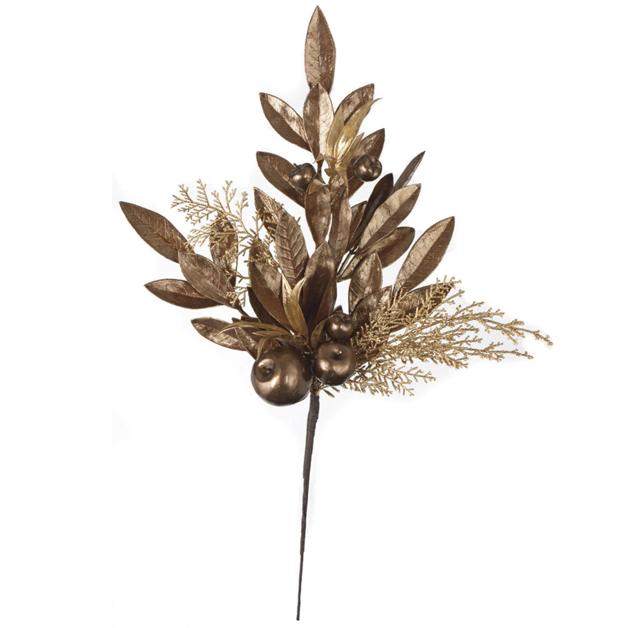 21" Mixed Artificial Bay Leaf, Apple & Berry Stem -Copper/Bronze (Pack of 12)