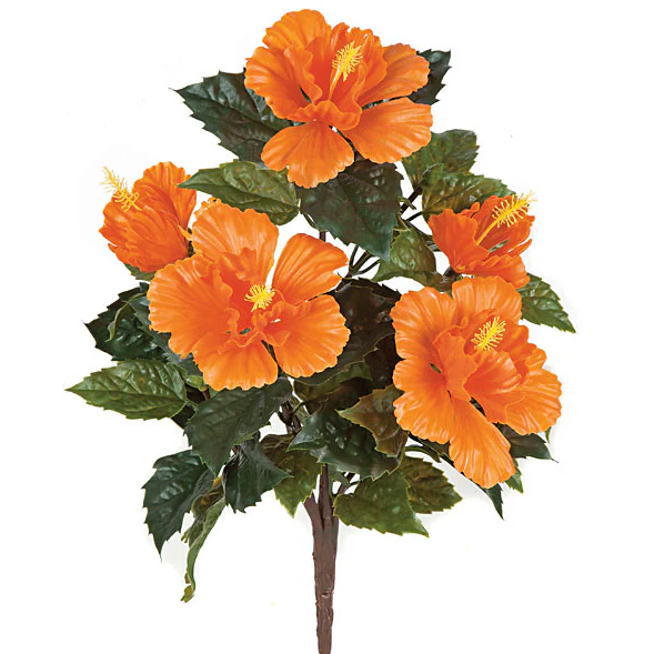 21" Outdoor UV-Proof Artificial Hibiscus Flower Bush -Orange (Pack of 6)