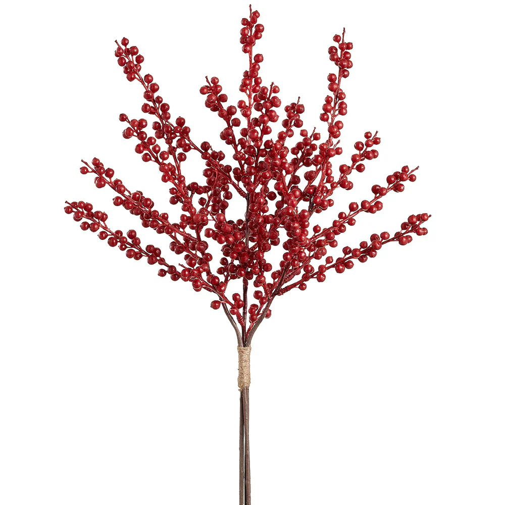 21" Outdoor Water-Resistant Artificial Berry Stem Bundle -Red (Pack of 12)