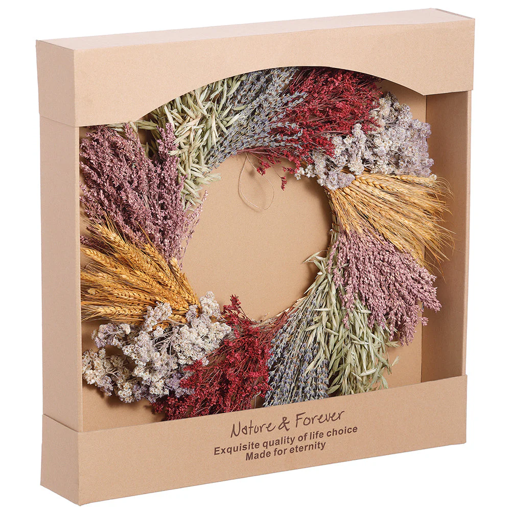 21" Preserved Lavender Flower, Wheat & Grass Wreath -Mixed Colors