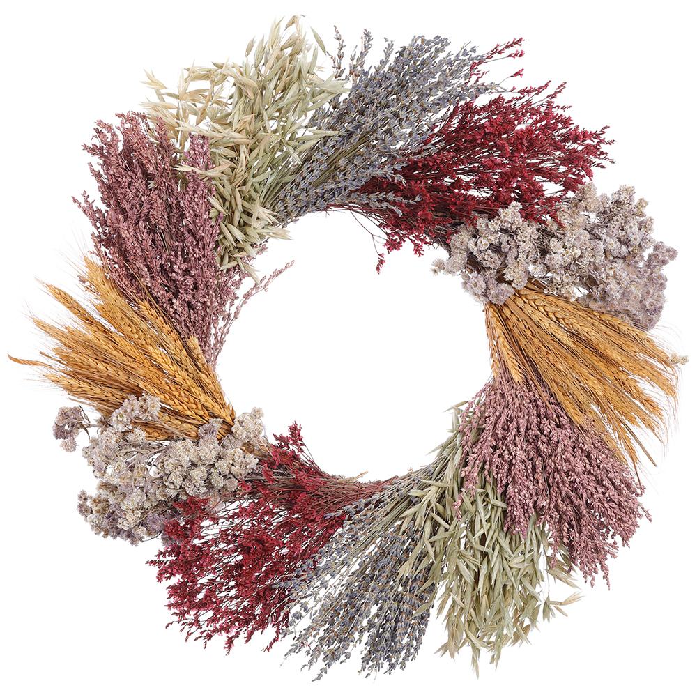 21" Preserved Lavender Flower, Wheat & Grass Wreath -Mixed Colors - Image 2