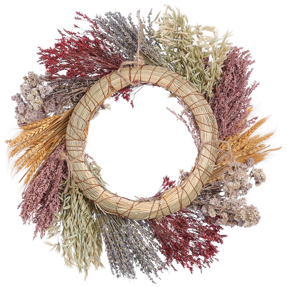 21" Preserved Lavender Flower, Wheat & Grass Wreath -Mixed Colors - Image 3