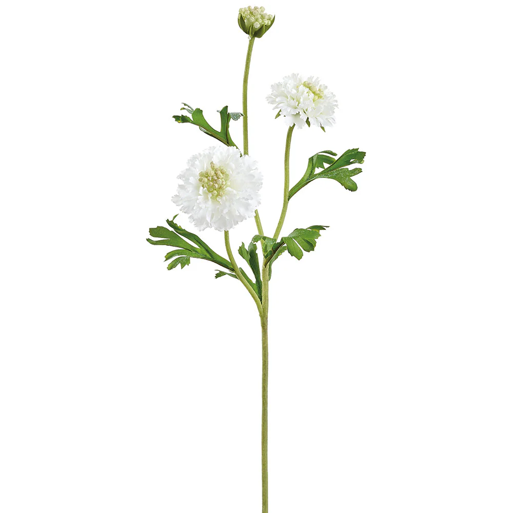 21" Scabiosa Silk Flower Stem -White (Pack of 12)