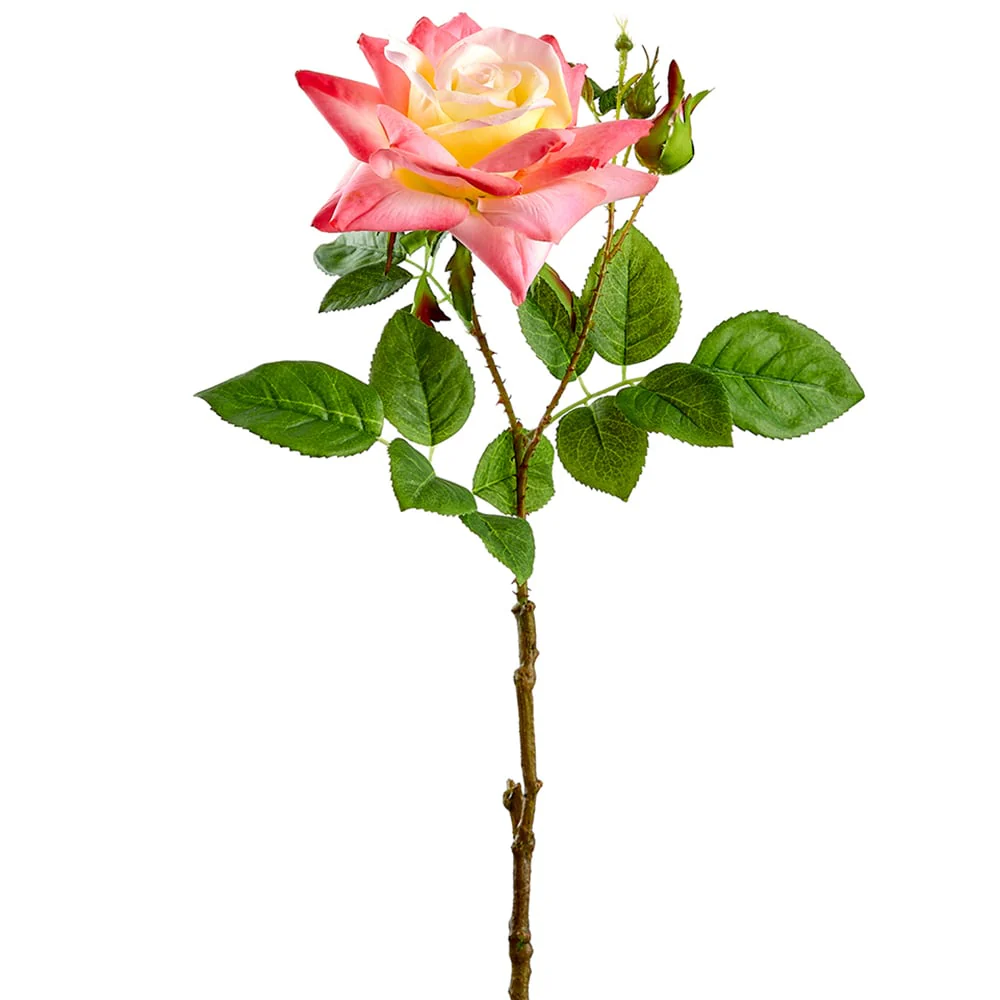21" Silk Rose Flower Stem -Yellow/Rose (Pack of 12)