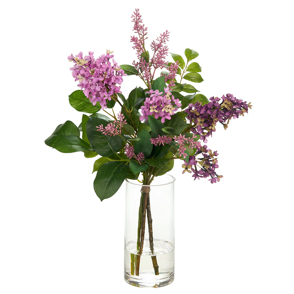 21"Hx15"W Lilac Silk Flower Arrangement w/Glass Vase -2 Tone Lilac