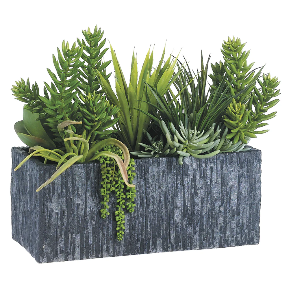 21"Hx23"W Succulent Artificial Plant w/Fiber Cement Planter -Green