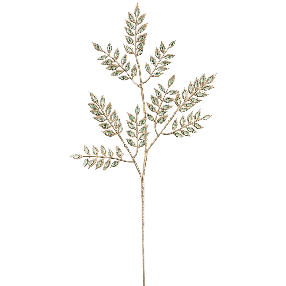 22.5" Artificial Rhinestone Leaf Stem -Green (Pack of 12)