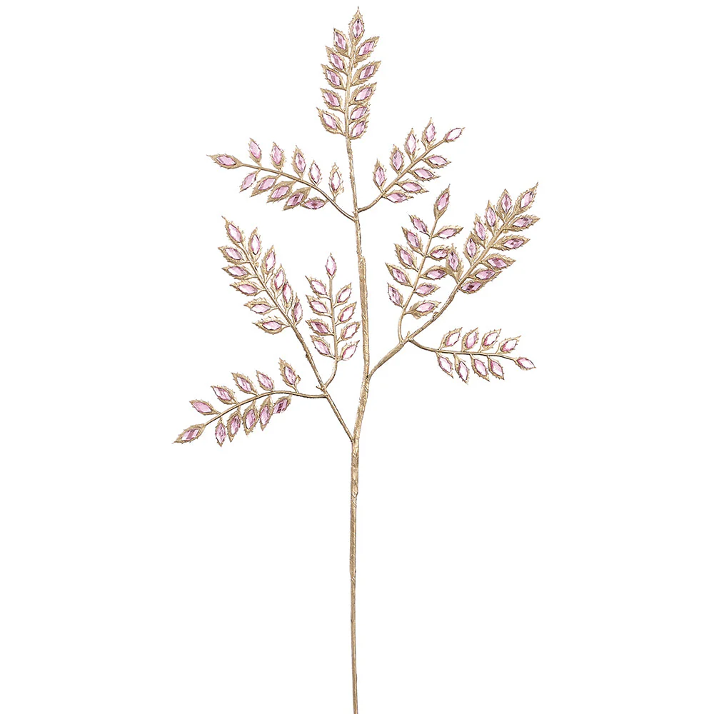 22.5" Artificial Rhinestone Leaf Stem -Pink (Pack of 12)
