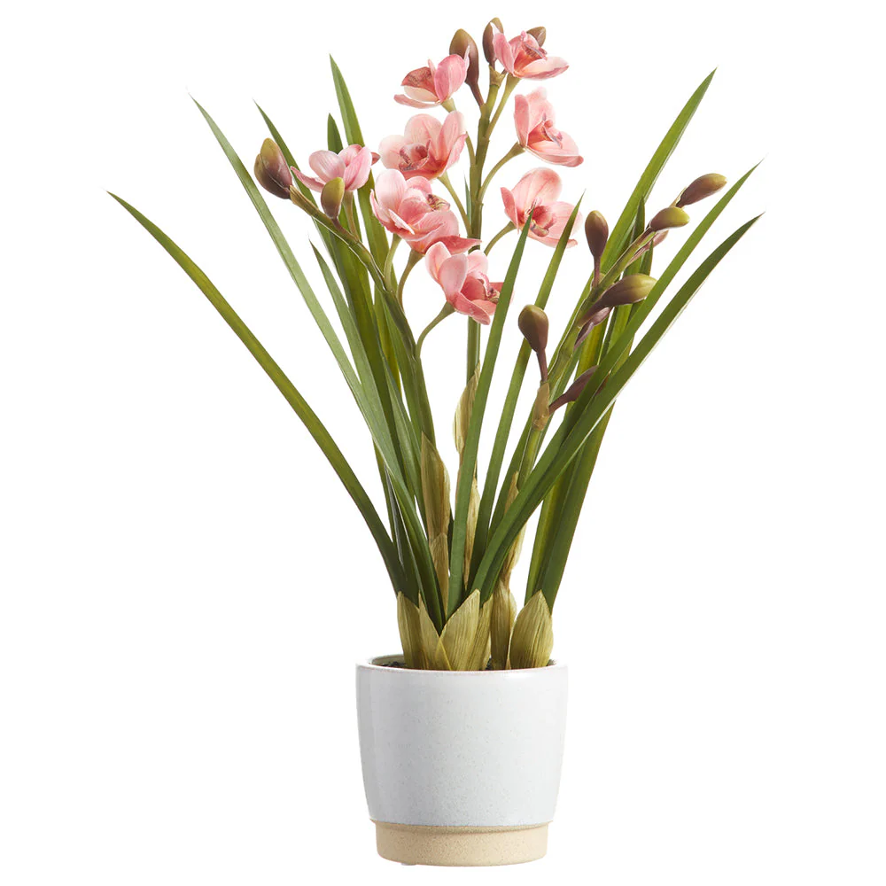 22.5" Cymbidium Orchid Silk Flower Arrangement w/Ceramic Vase -Pink (Pack of 3)