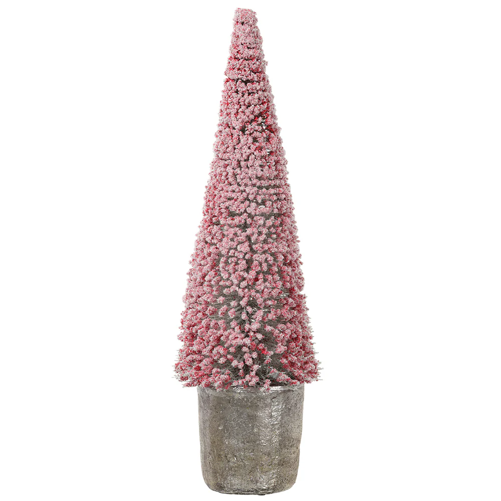 22.5" Flocked Cone-Shaped Artificial Pine Tree Topiary w/Pot -Red (Pack of 2)