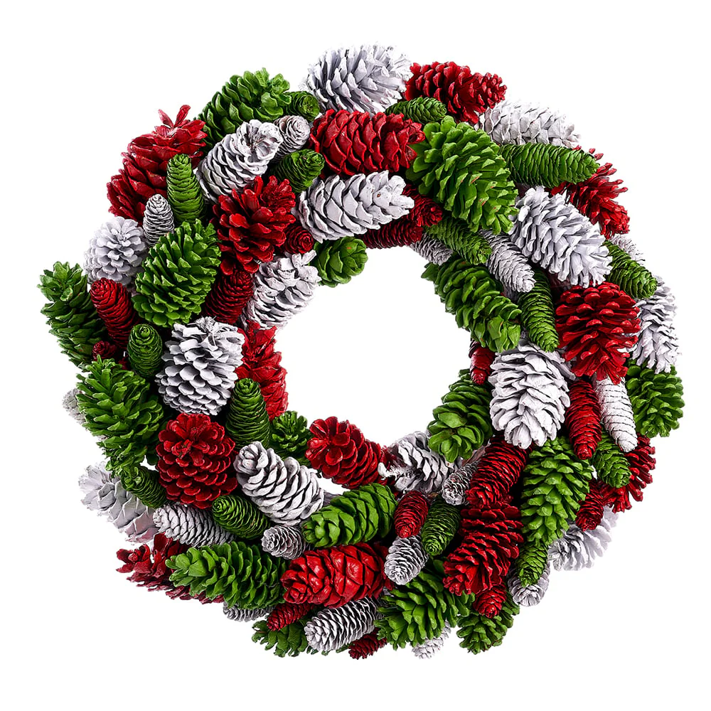 22.5" Pinecone Wreath -Red/Green (Pack of 2)