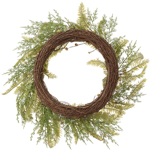 22" Artificial Berry & Pine Wreath -Gold/Green (Pack of 2) - Image 2
