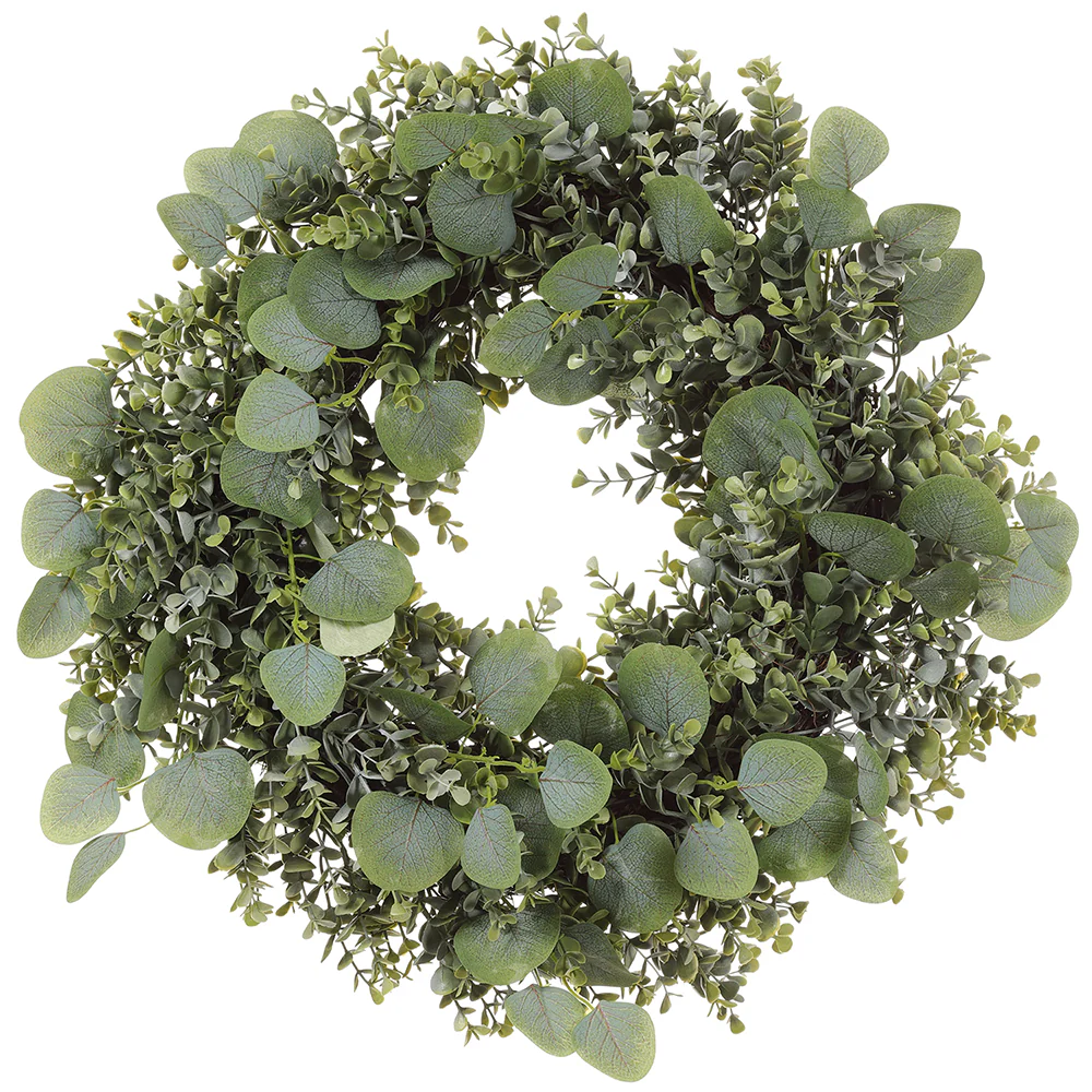 22" Artificial Eucalyptus Leaf & Boxwood Wreath -Green/Gray (Pack of 2)
