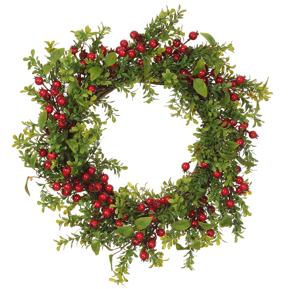 22" Artificial Garden Boxwood & Berry Wreath -Green/Red (Pack of 2)