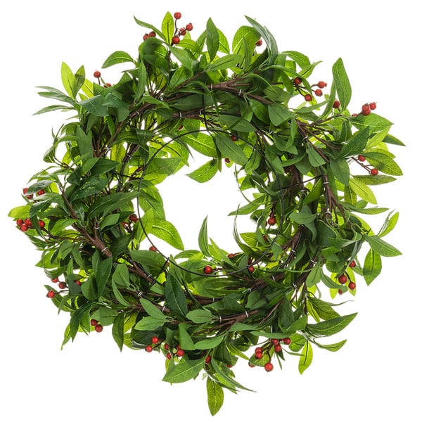 22" Artificial Laurel Leaf & Berry Wreath -Green/Red (Pack of 2) - Image 2