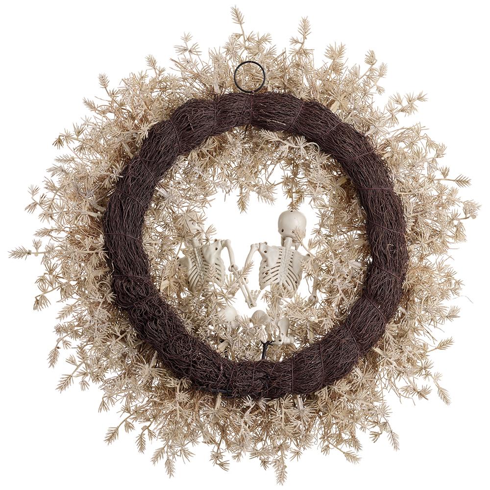 22" Artificial Pine Wreath With Skulls -Beige/Gray (Pack of 4) - Image 2