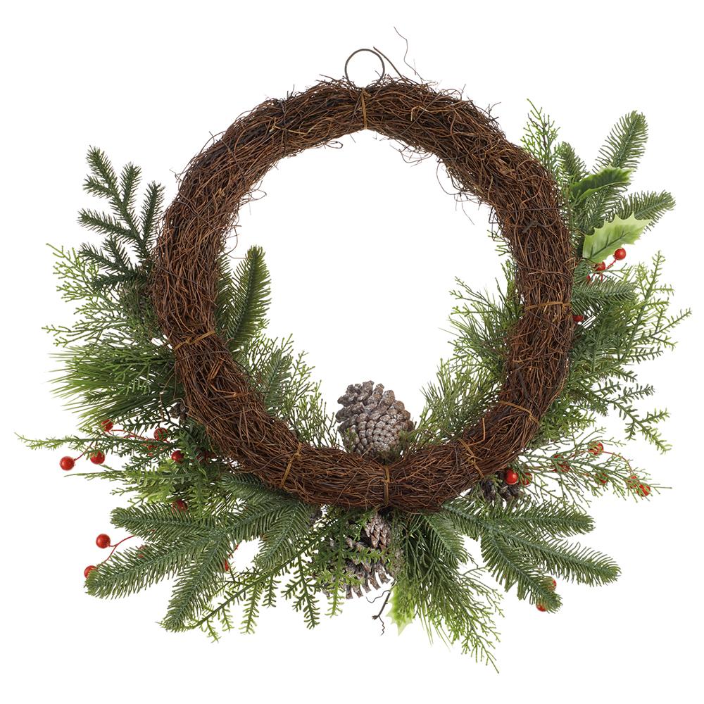 22" Artificial Pinecone, Berry & Pine Wreath -Brown/Green - Image 2