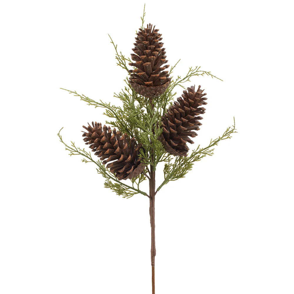 22" Artificial Pinecone & Pine Stem -Brown/Green (Pack of 6)
