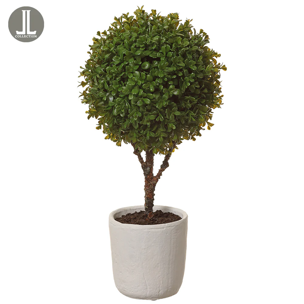 22" Boxwood Ball-Shaped Artificial Topiary w/Clay Pot -Green
