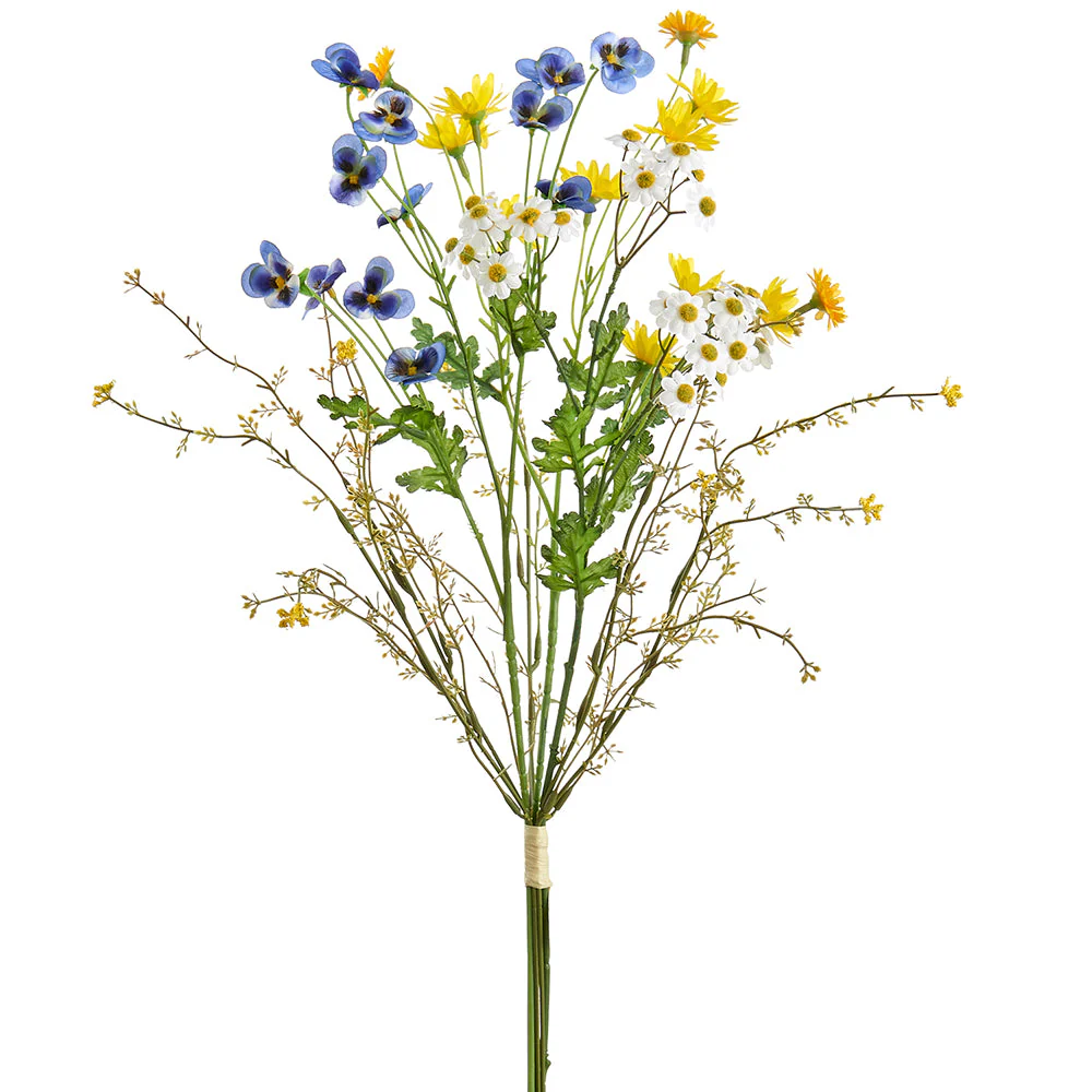 22" Daisy & Pansy Silk Flower Stem Bundle -Mixed Colors (Pack of 12)