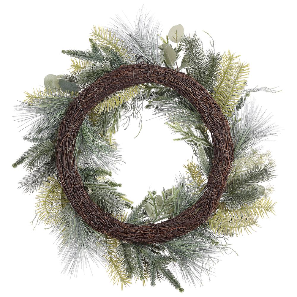 22" Flocked Artificial Queen Anne's Lace, Thistle & Pine Wreath -Green/White - Image 2