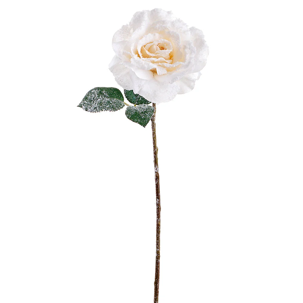 22" Flocked Artificial Rose Flower Stem -White (Pack of 12)