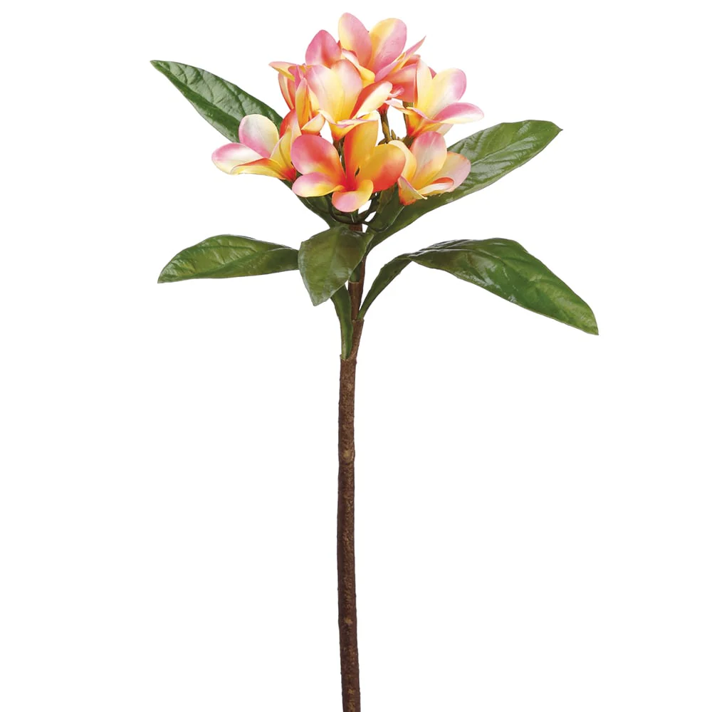 22" Frangipani Plumeria Silk Flower Stem -Pink/Yellow (Pack of 12)